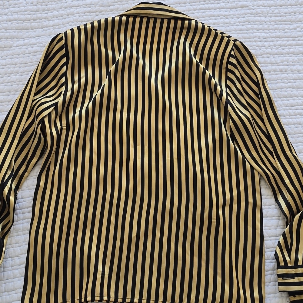 Vintage Joan Leslie Satin Stripe Button Front Blouse Black Gold Luxe Chic Size 6 - Picture 7 of 8